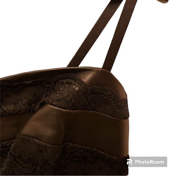 Leather & Lace Spaghetti Strap Slip Dress DANIER - Picture 3 of 6